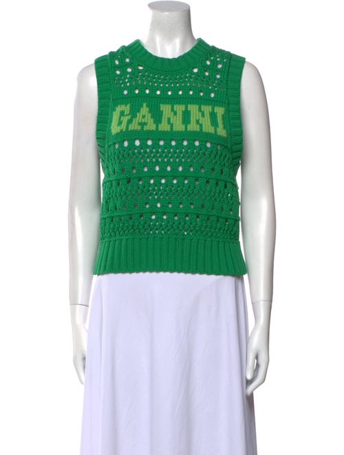 Ganni Graphic Print Crew Neck Crop Top