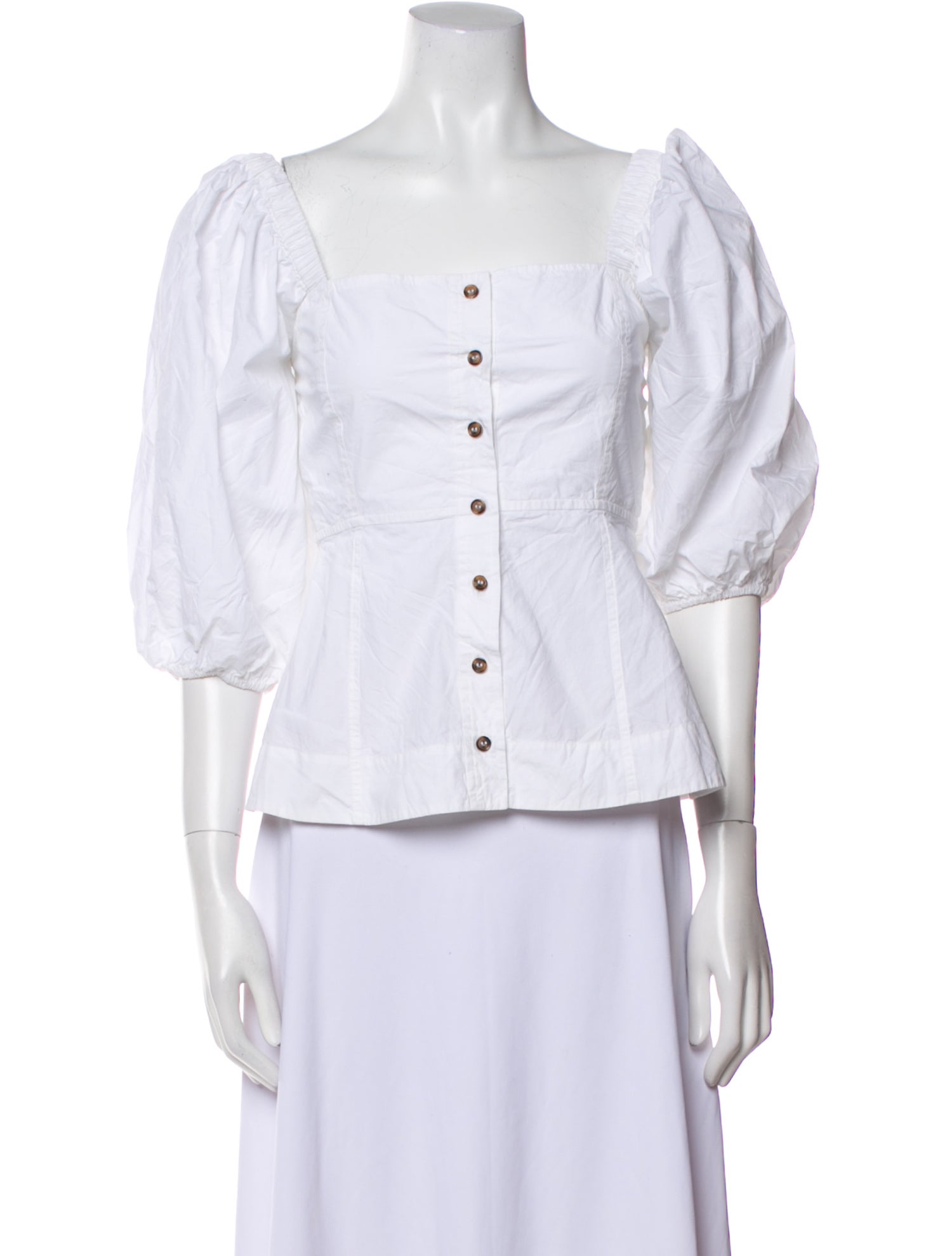 Ganni Square Neckline Three-Quarter Sleeve Crop Top