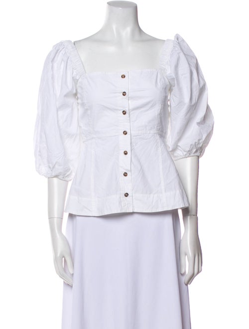 Ganni Square Neckline Three-Quarter Sleeve Crop Top