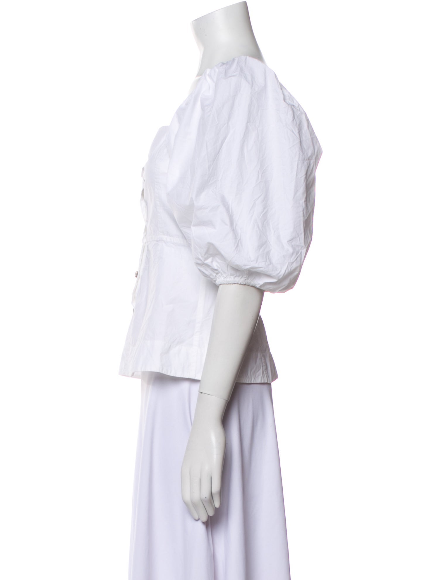 Ganni Square Neckline Three-Quarter Sleeve Crop Top