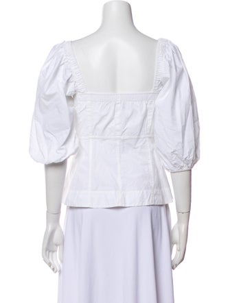 Ganni Square Neckline Three-Quarter Sleeve Crop Top