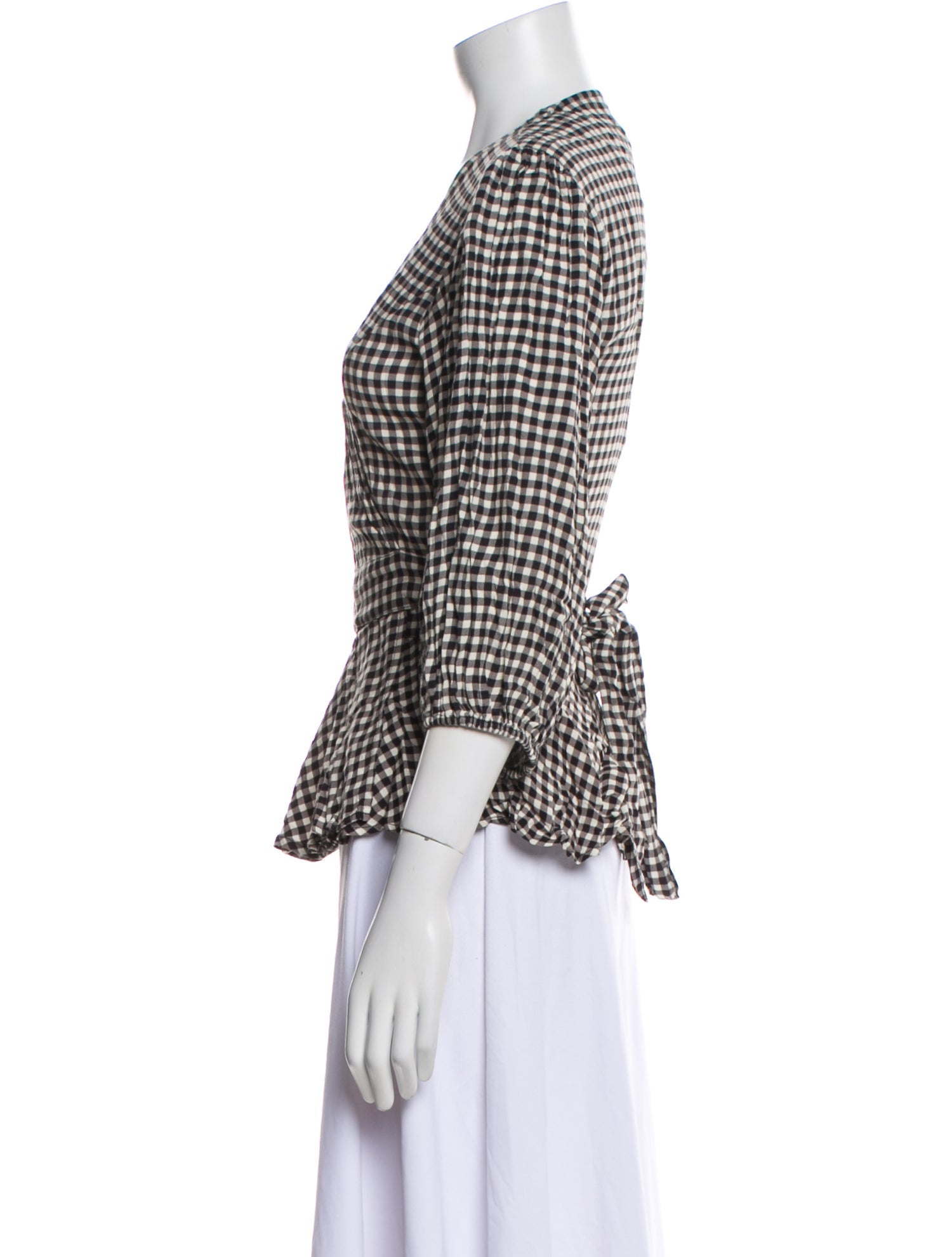 Ganni Plaid Print V-Neck Blouse