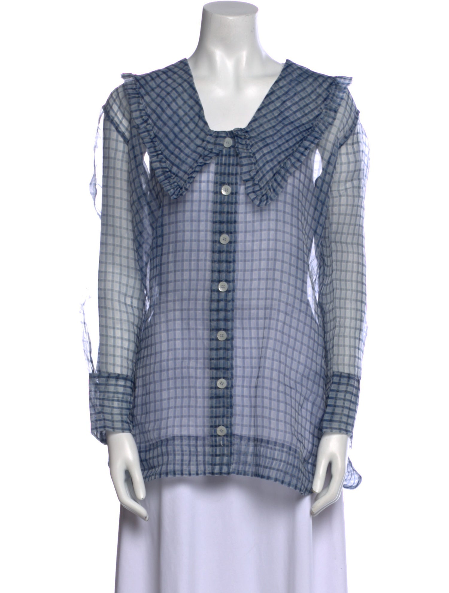 Ganni Plaid Print Square Neckline Blouse