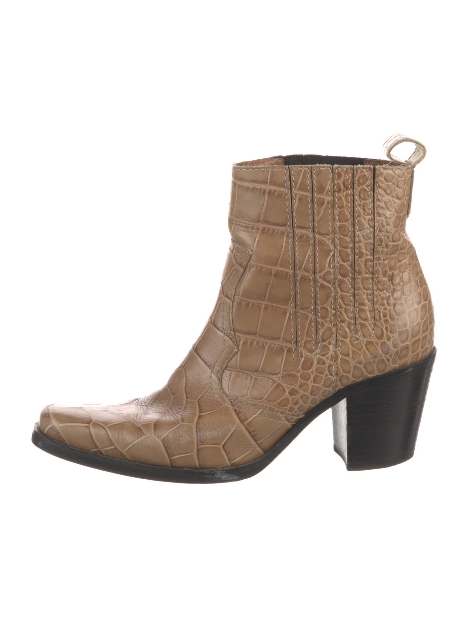 Ganni Crocodile Animal Print Western Boots
