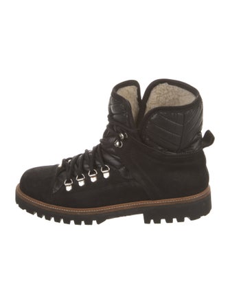 Ganni Suede Colorblock Pattern Combat Boots