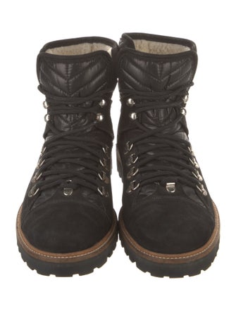 Ganni Suede Colorblock Pattern Combat Boots