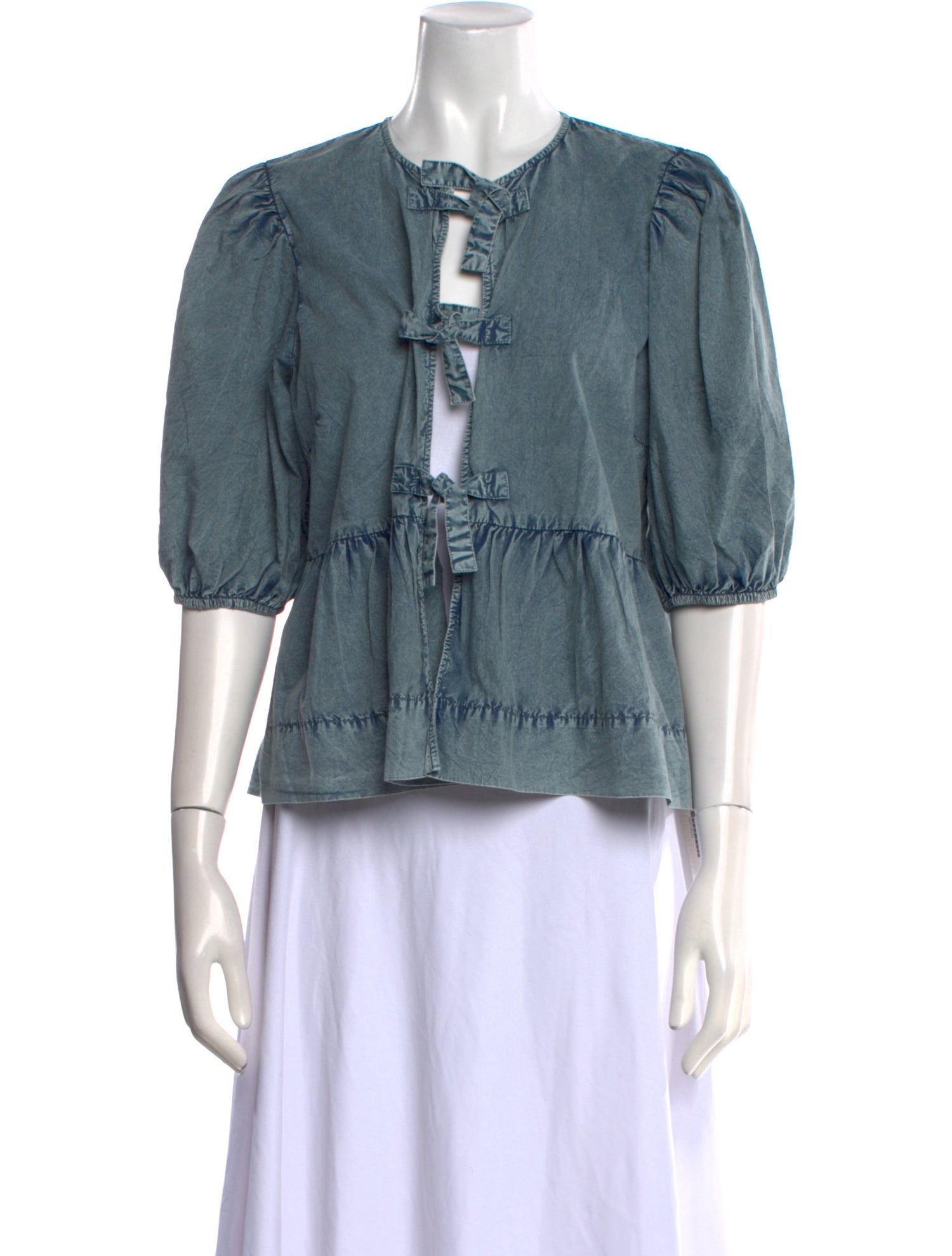 Ganni Tie Neck Three-Quarter Sleeve Blouse