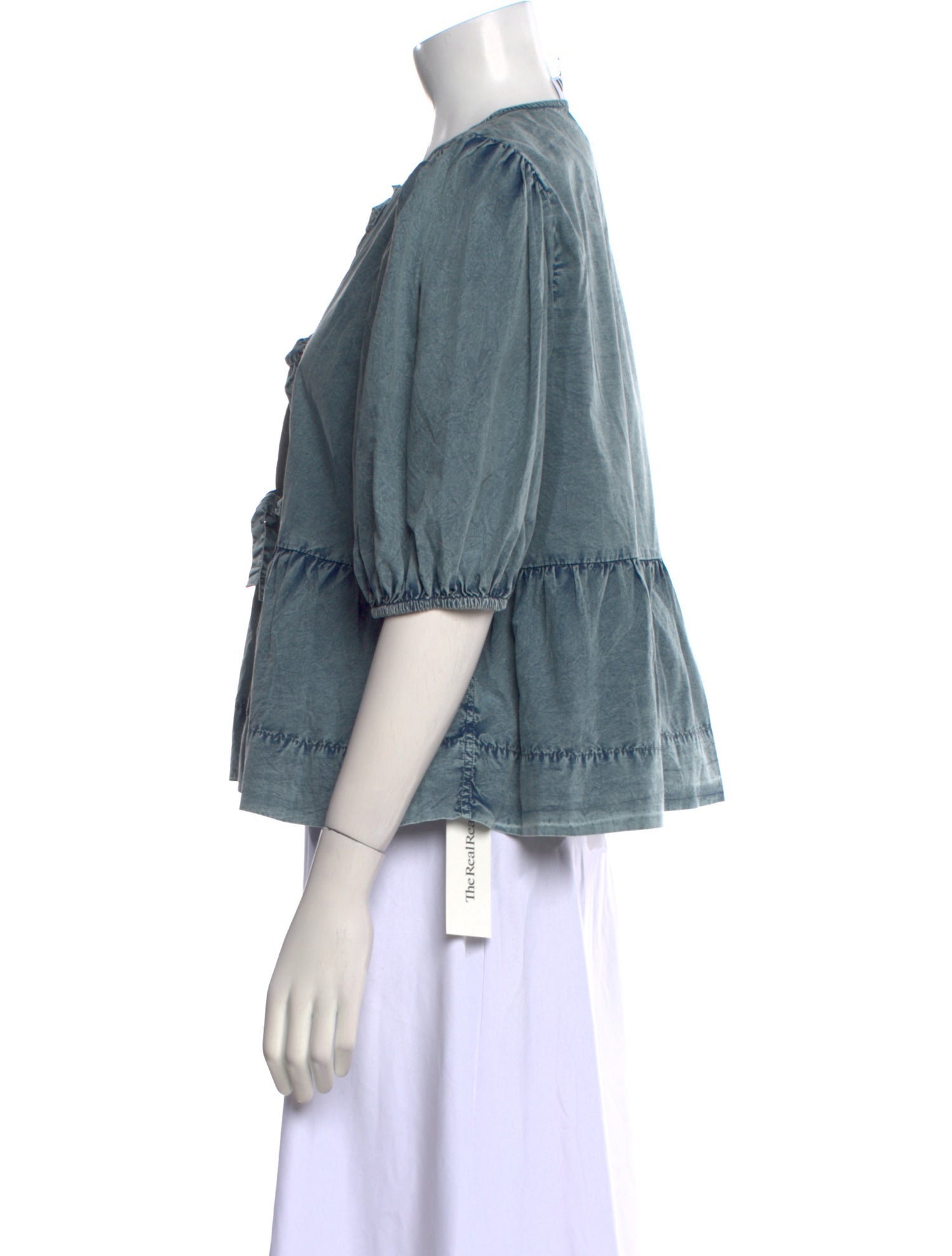 Ganni Tie Neck Three-Quarter Sleeve Blouse