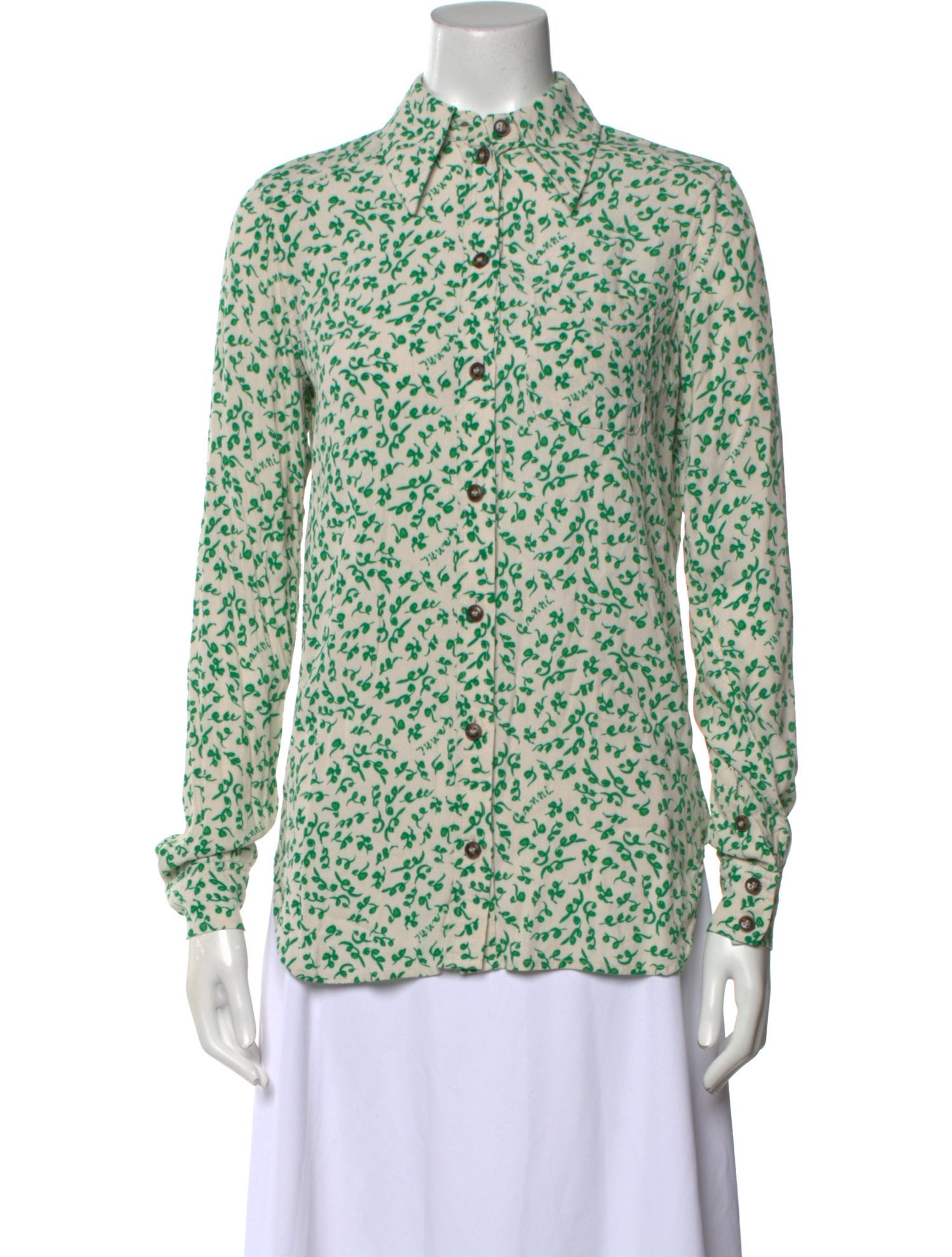 Ganni Printed Mock Neck Button-Up Top