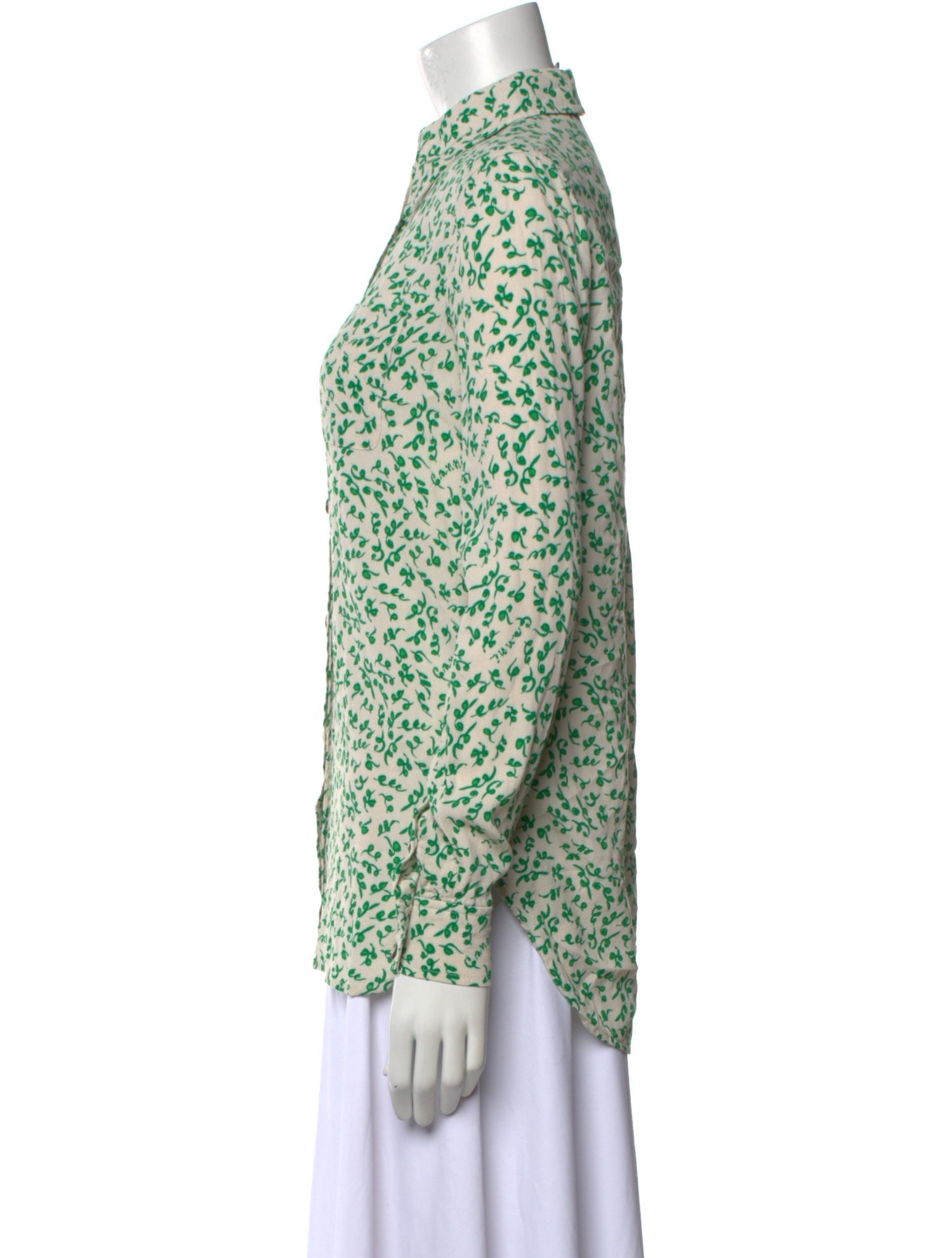 Ganni Printed Mock Neck Button-Up Top