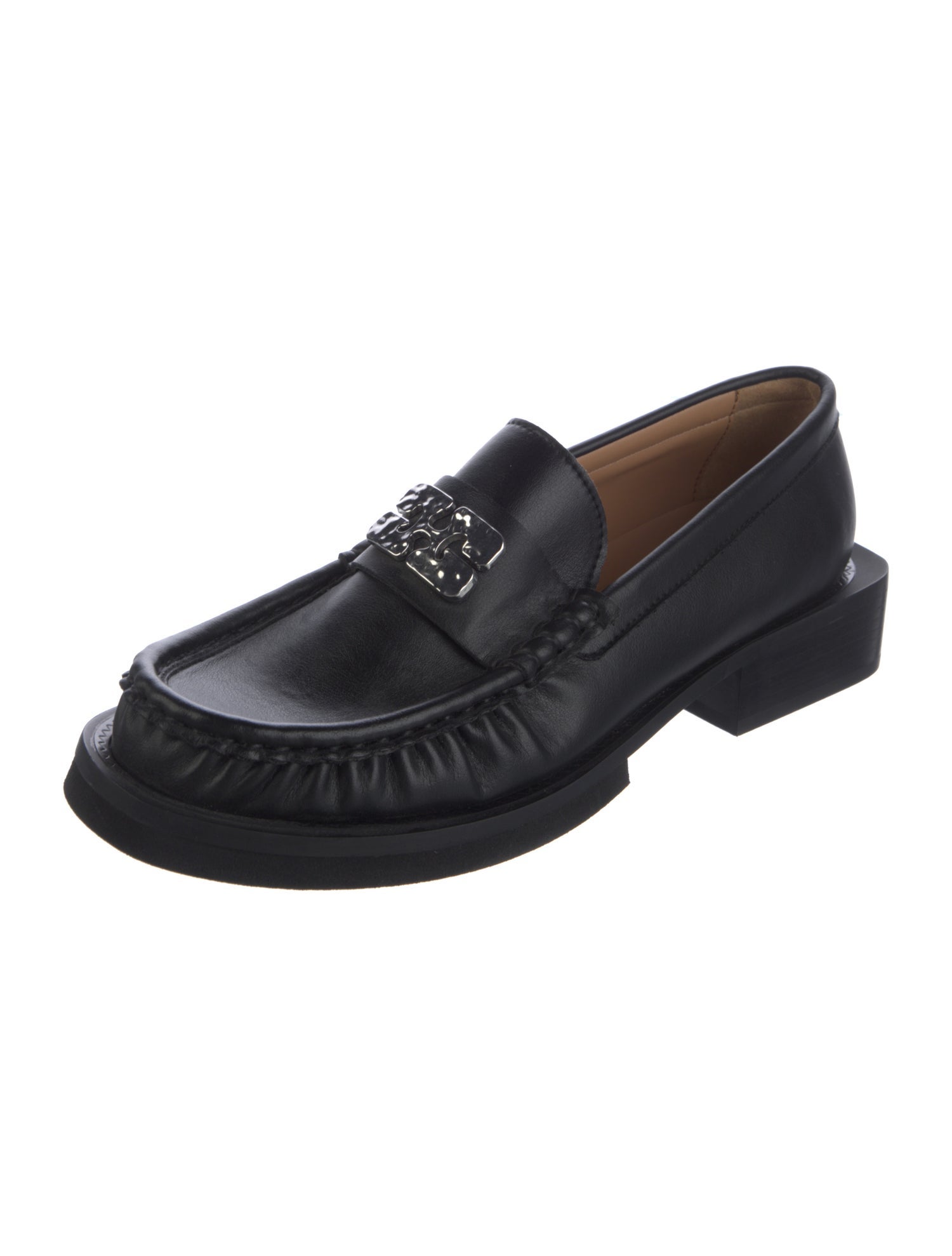 Ganni Leather Crystal Embellishments Loafers