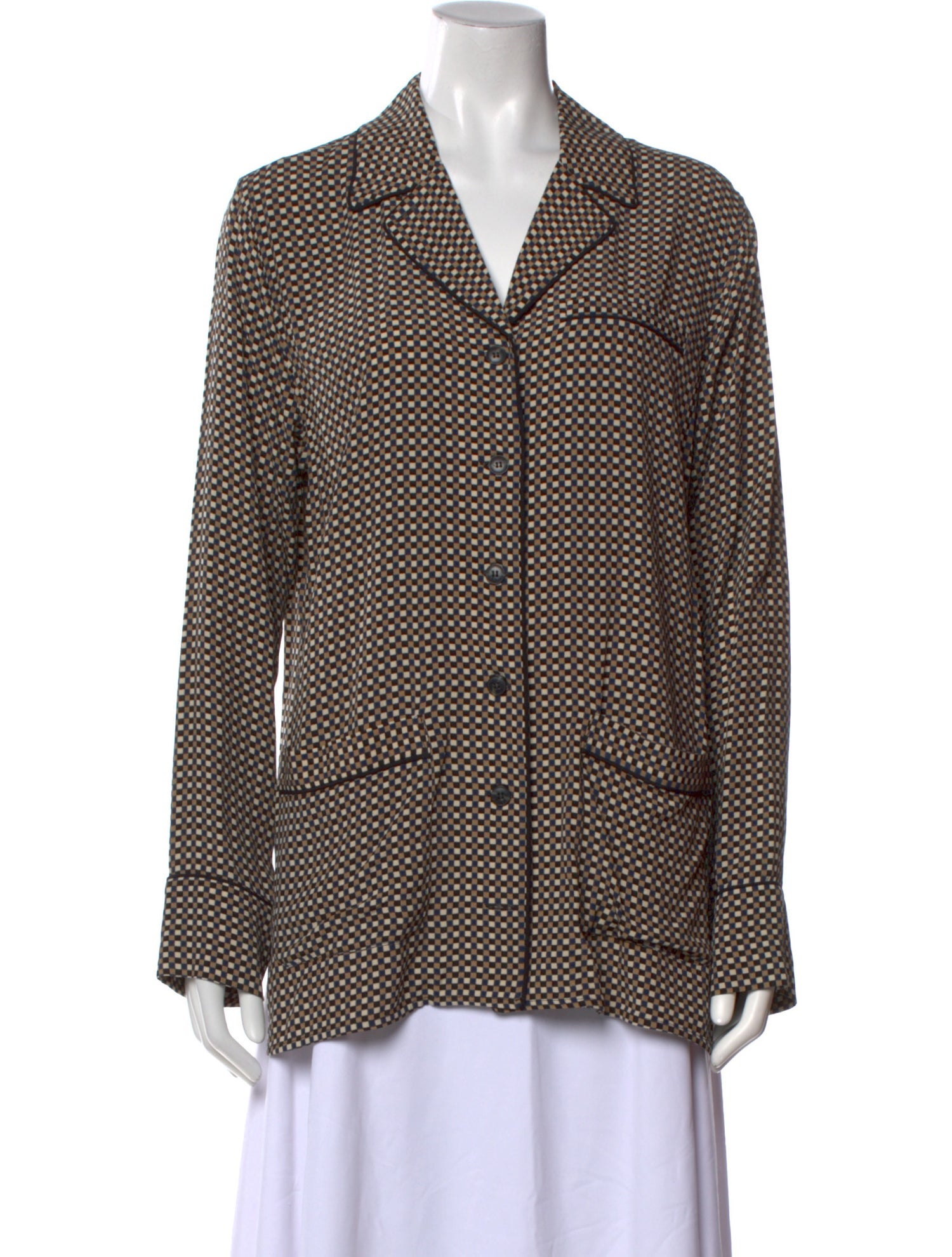 Ganni Printed V-Neck Button-Up Top