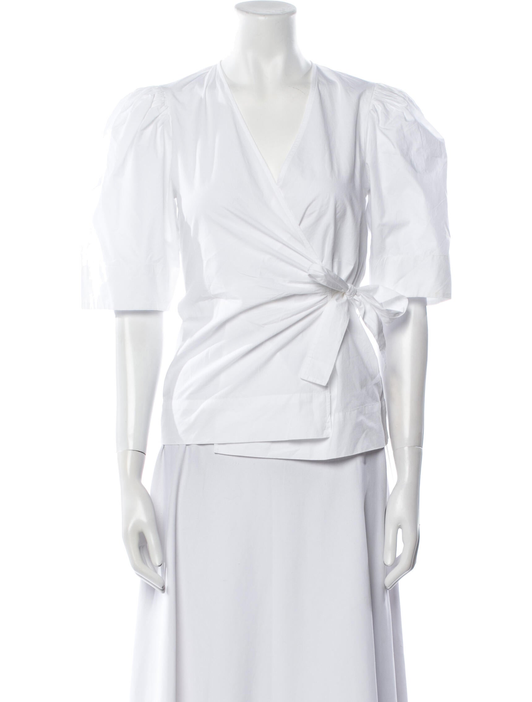 Ganni V-Neck Short Sleeve Blouse