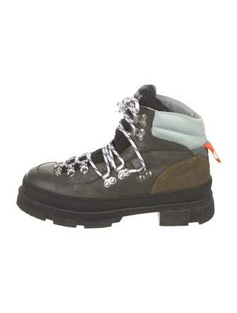 Ganni Leather Colorblock Pattern Hiking Boots