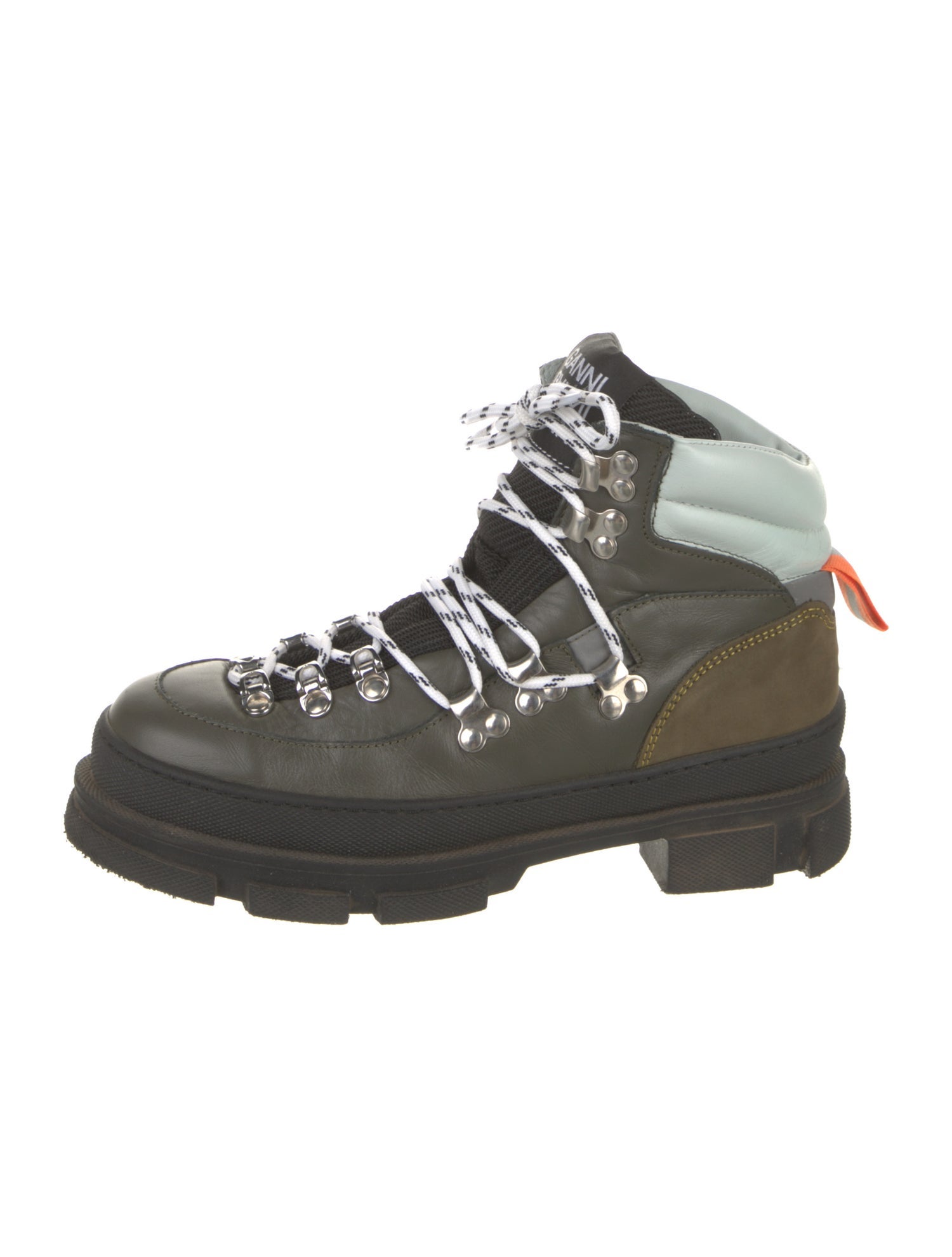 Ganni Leather Colorblock Pattern Hiking Boots