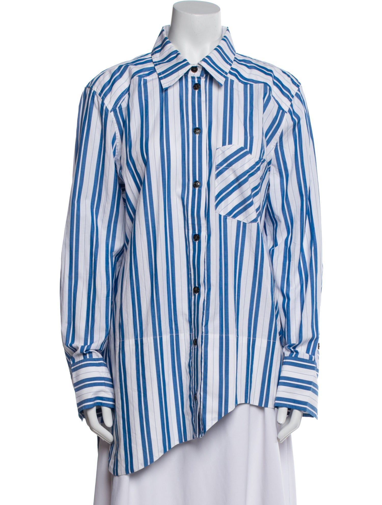 Ganni Striped Long Sleeve Button-Up Top