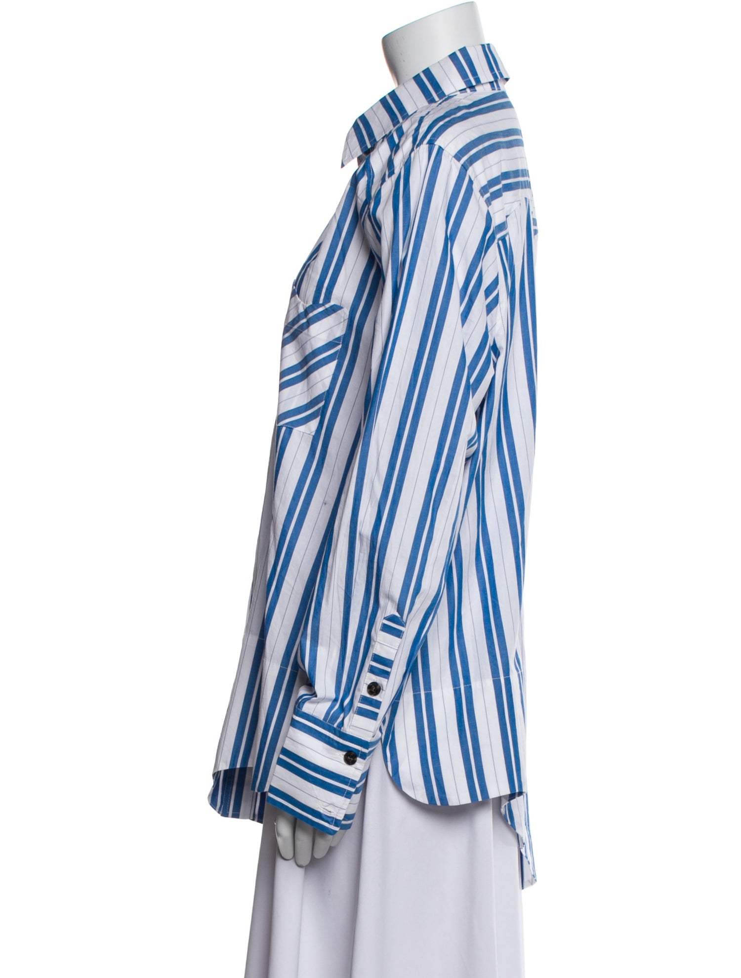 Ganni Striped Long Sleeve Button-Up Top