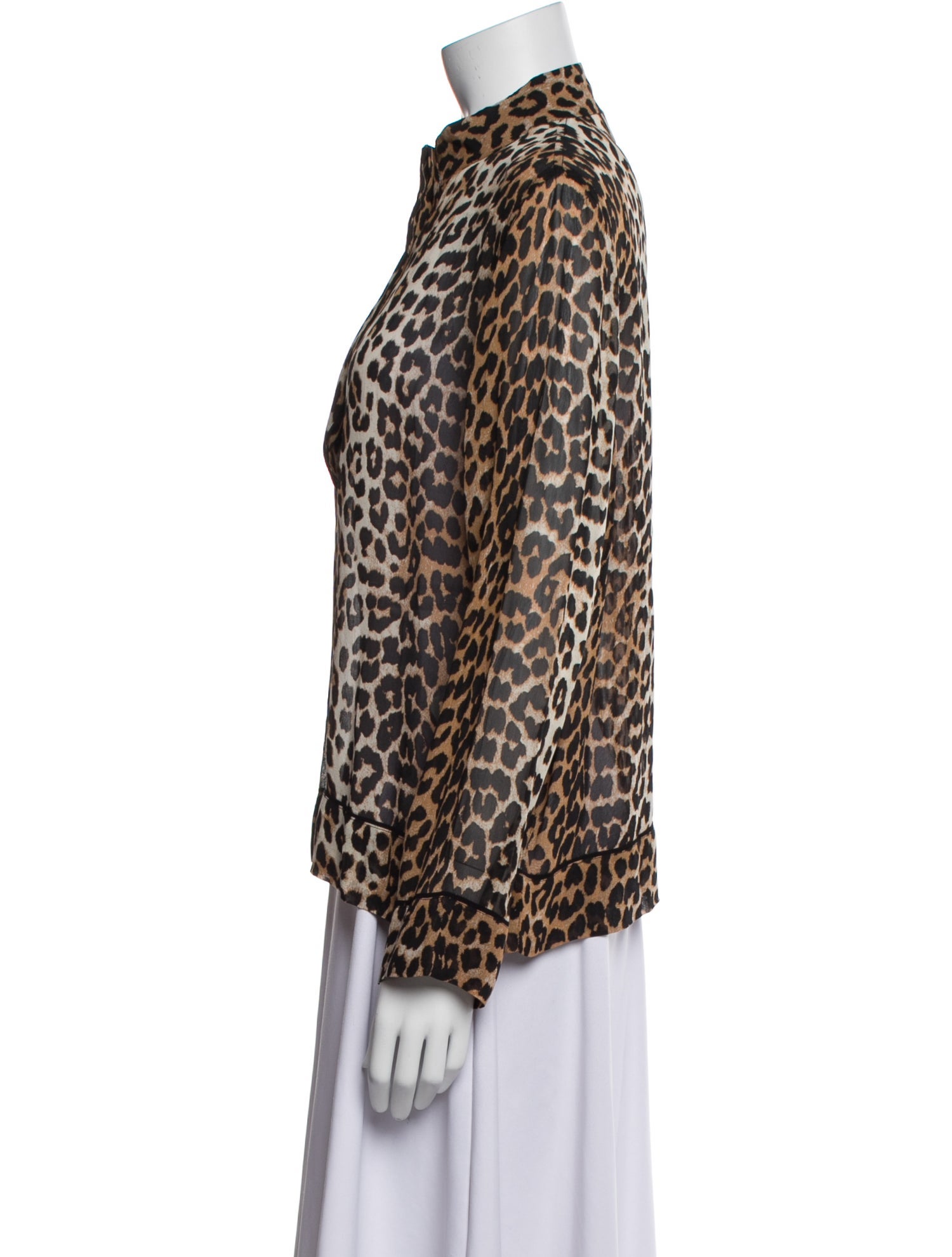 Ganni Animal Print Mock Neck Blouse