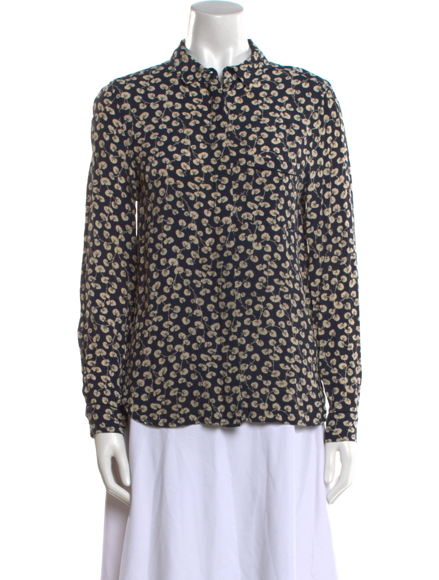 Ganni Printed Mock Neck Button-Up Top