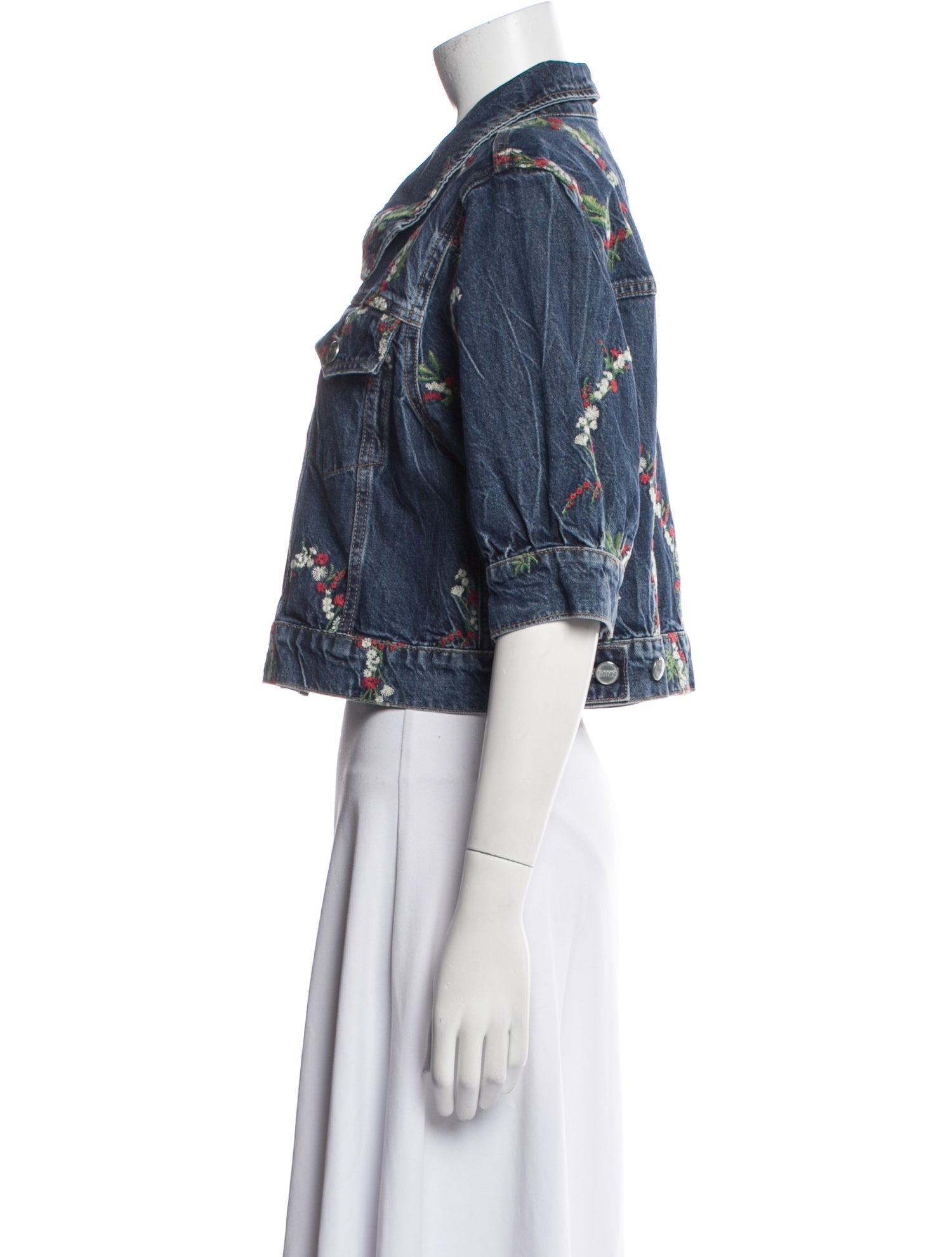 Ganni Floral Print Denim Jacket w/ Tags