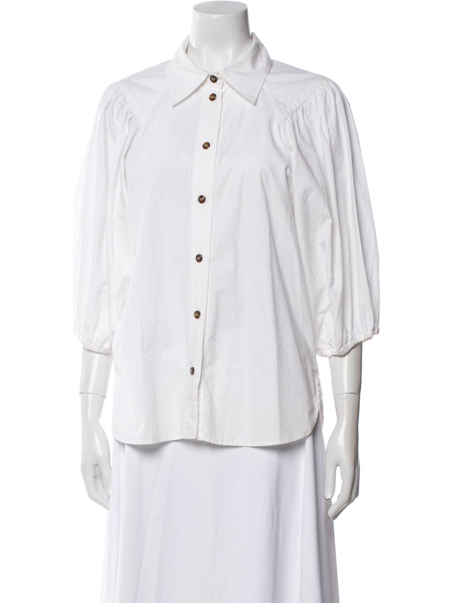 Ganni Three-Quarter Sleeve Button-Up Top