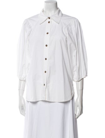 Ganni Three-Quarter Sleeve Button-Up Top