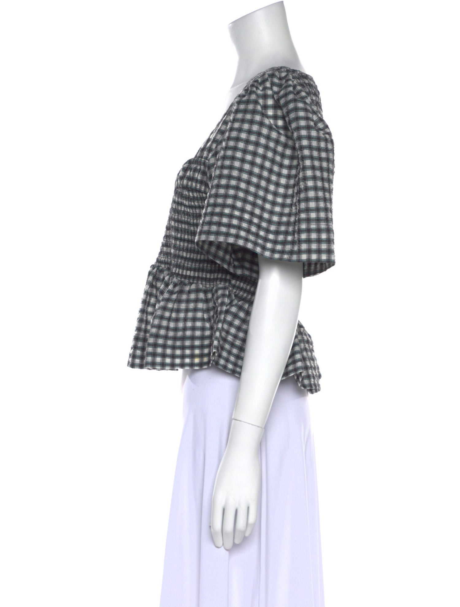 Ganni Plaid Print Square Neckline Crop Top