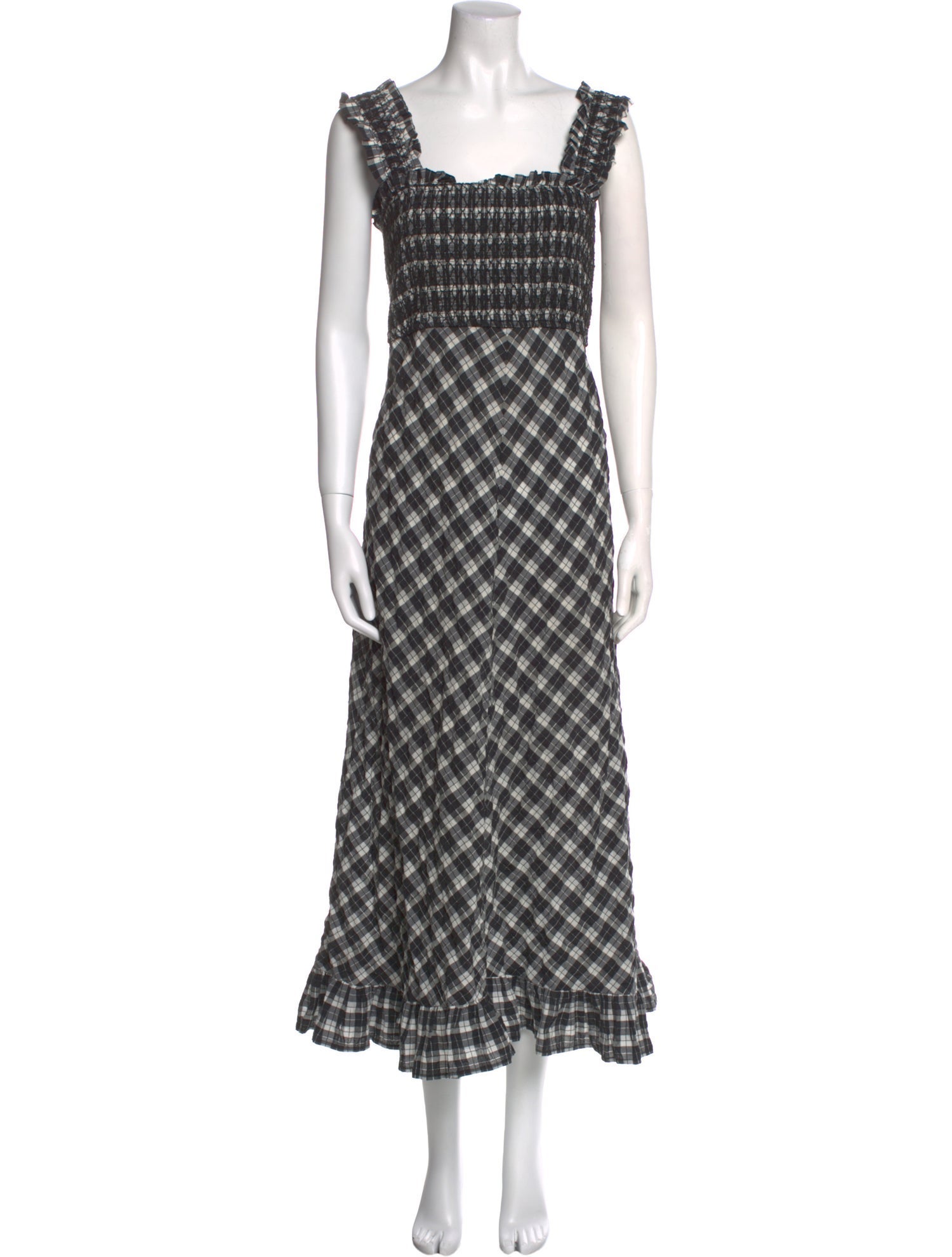 Ganni Plaid Print Long Dress