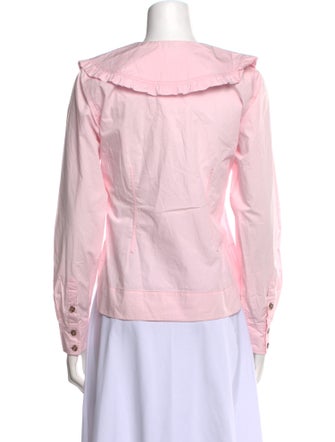 Ganni V-Neck Long Sleeve Button-Up Top