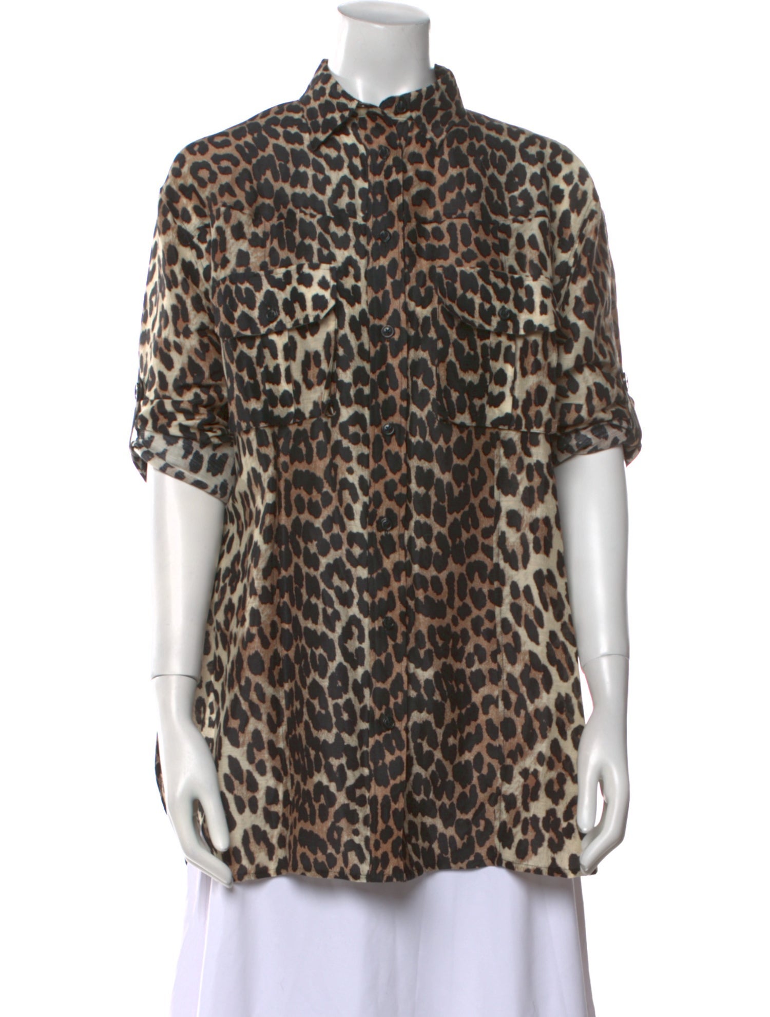 Ganni Linen Animal Print Blouse