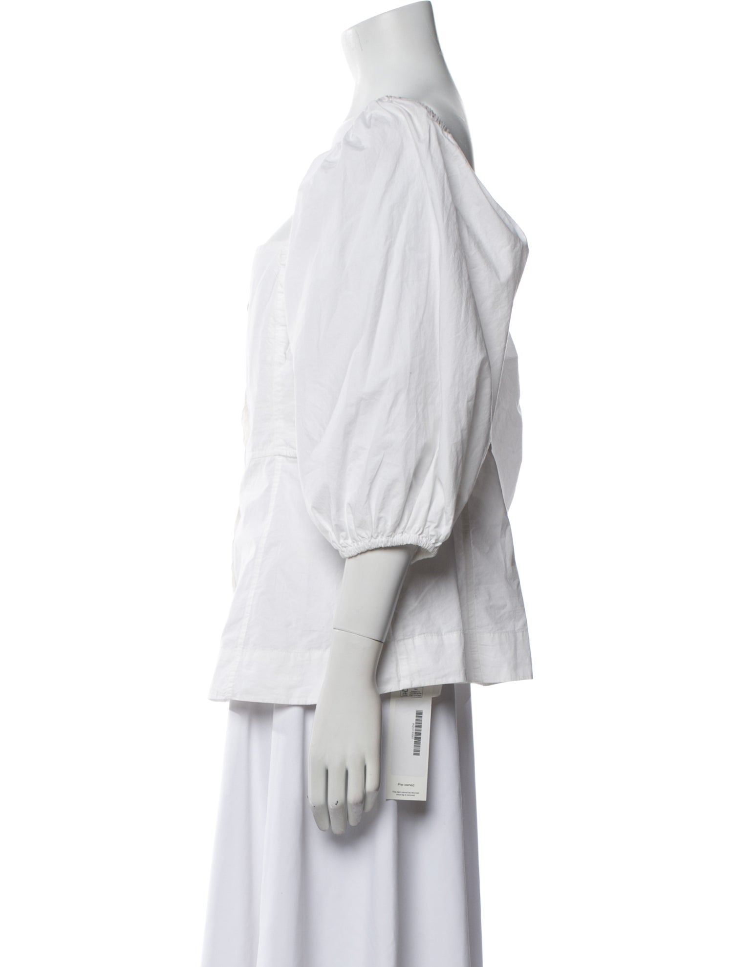 Ganni Square Neckline Three-Quarter Sleeve Button-Up Top