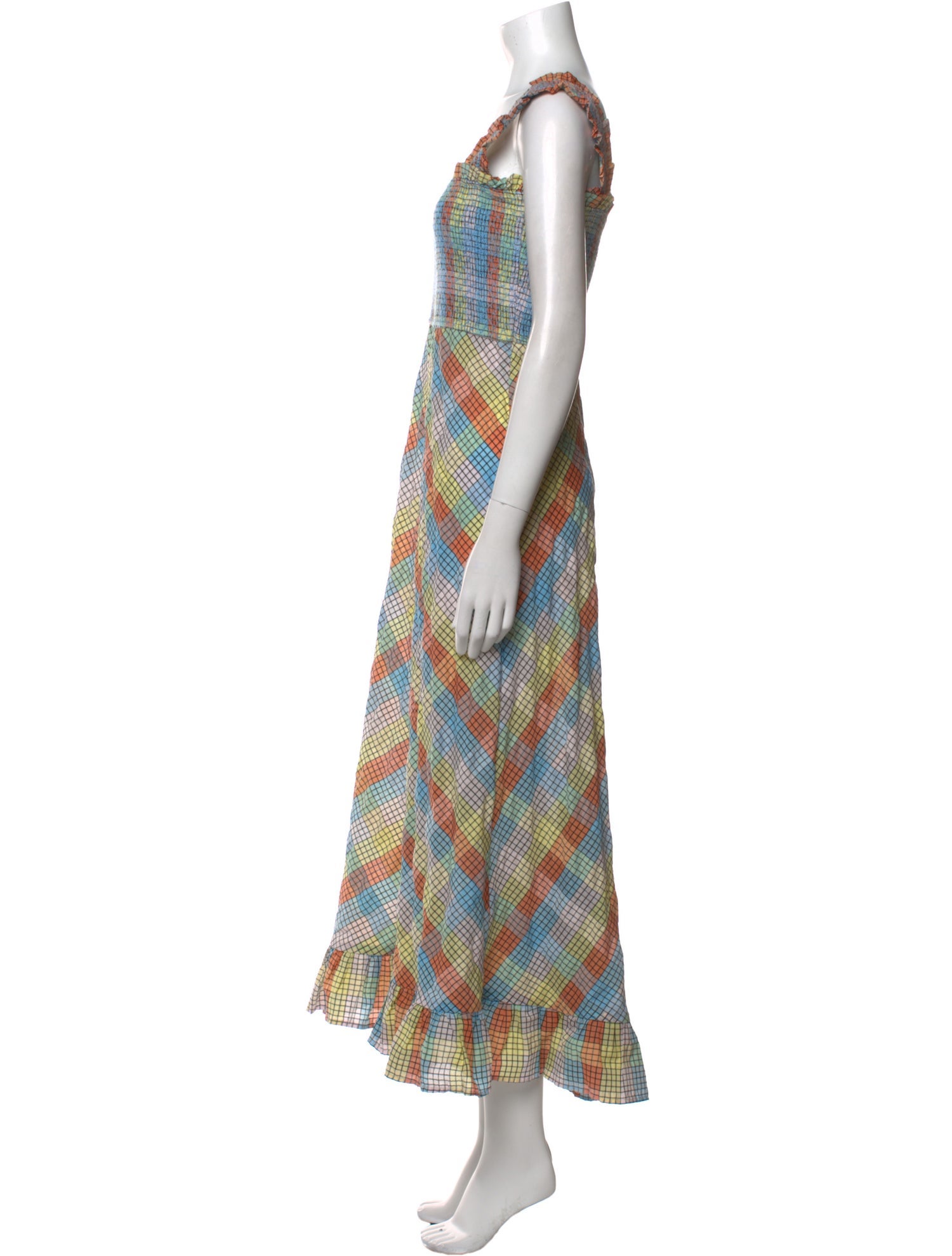 Ganni Plaid Print Long Dress
