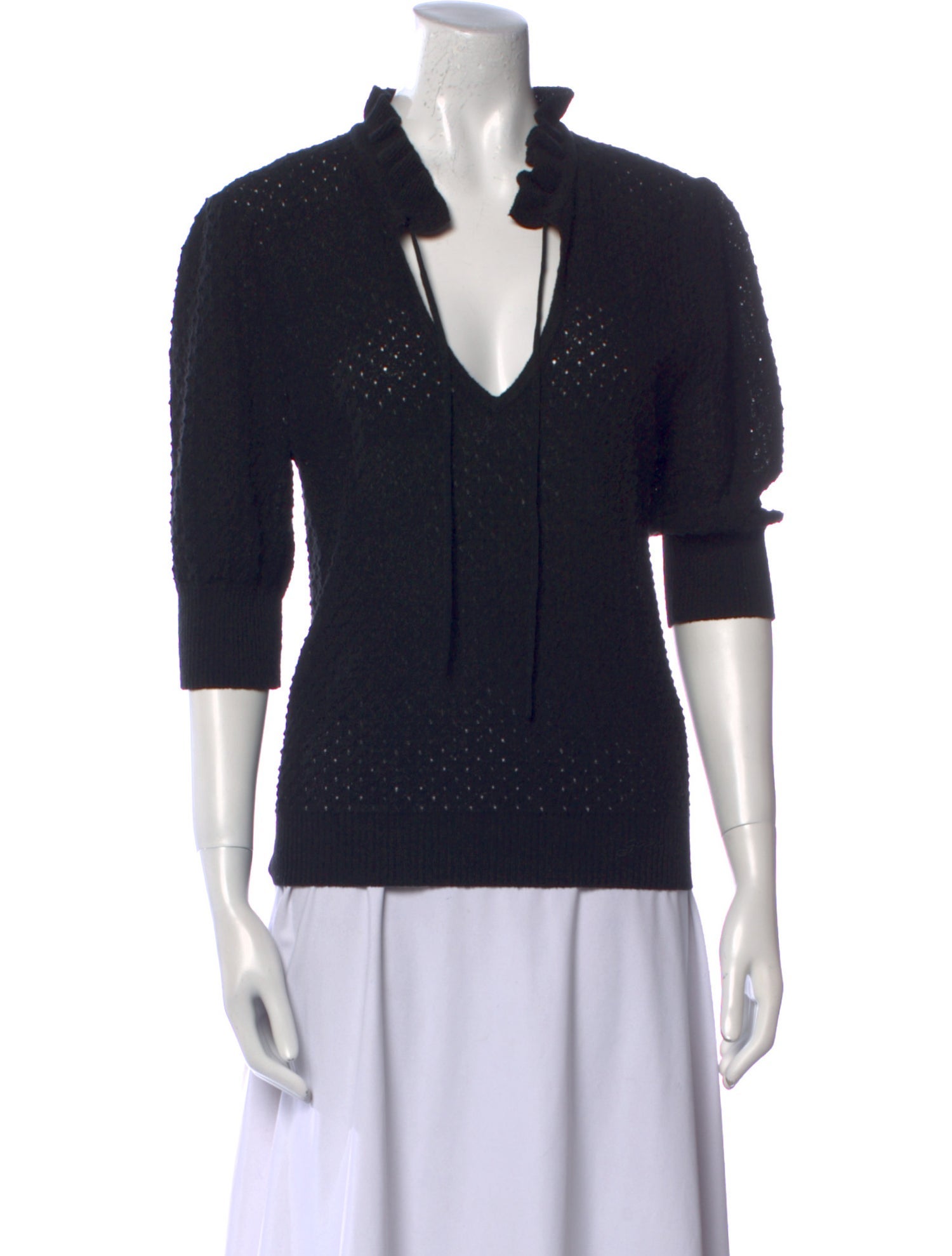 Ganni V-Neck Three-Quarter Sleeve Polo