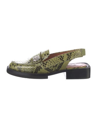 Ganni Python Animal Print Slingback Flats