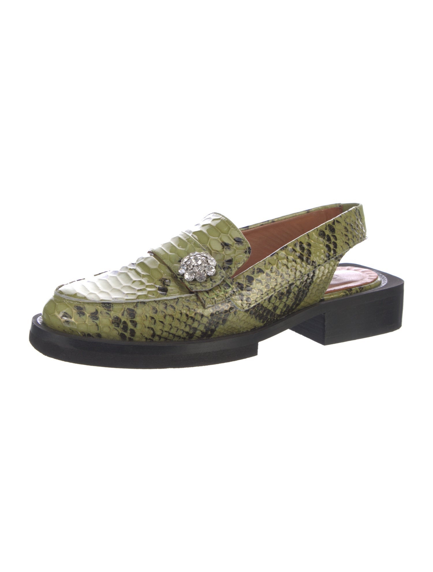 Ganni Python Animal Print Slingback Flats