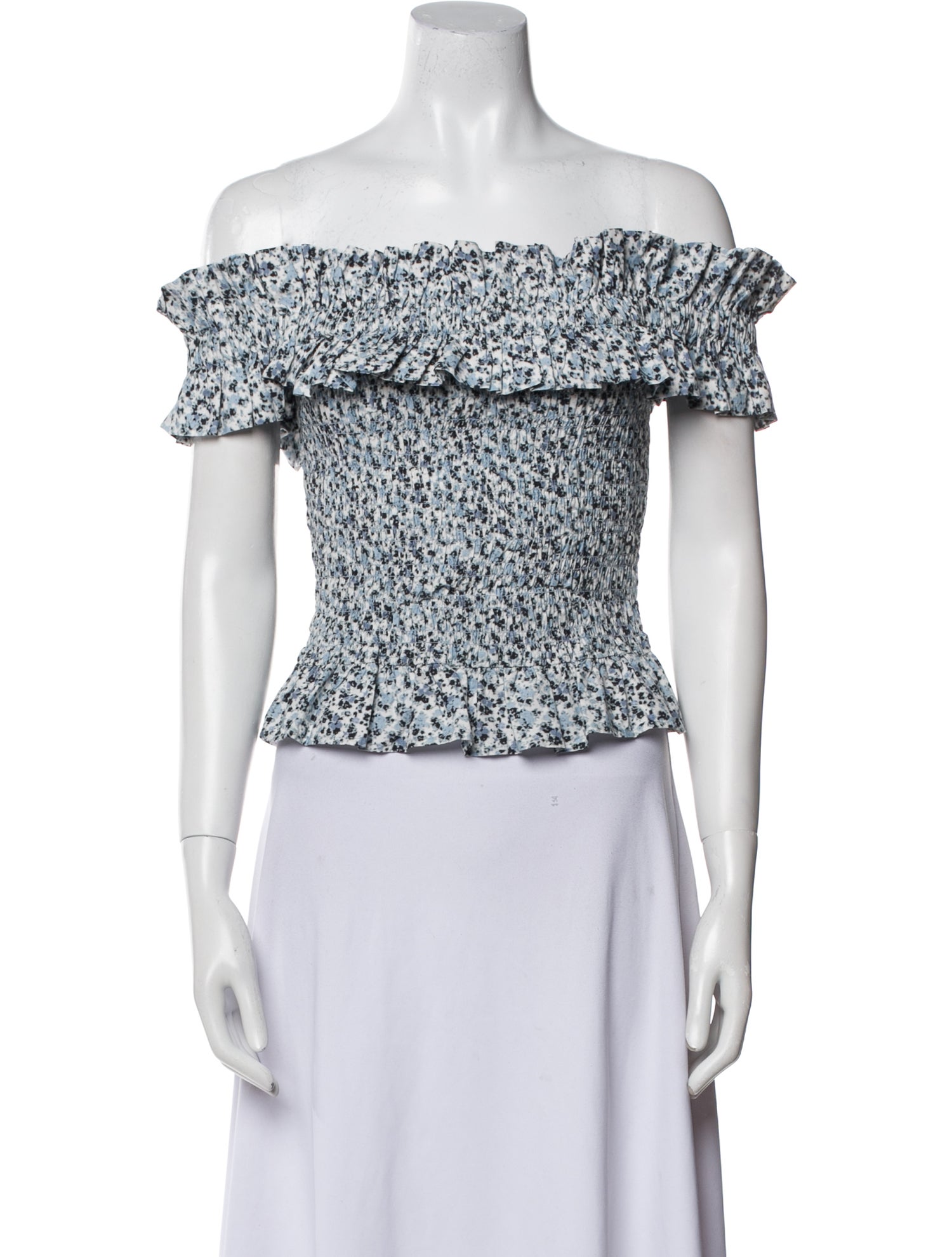 Ganni Printed Off-The-Shoulder Crop Top