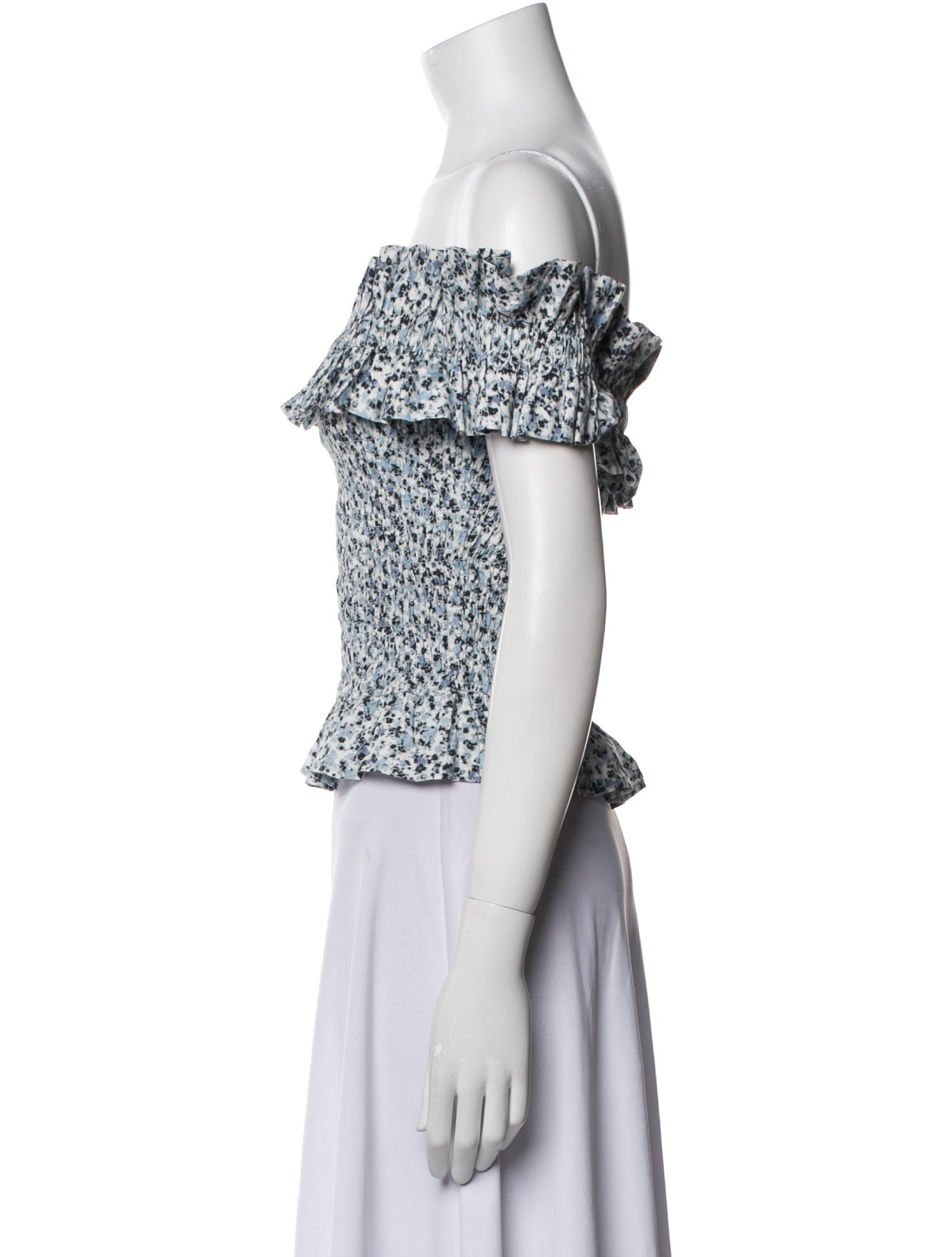 Ganni Printed Off-The-Shoulder Crop Top