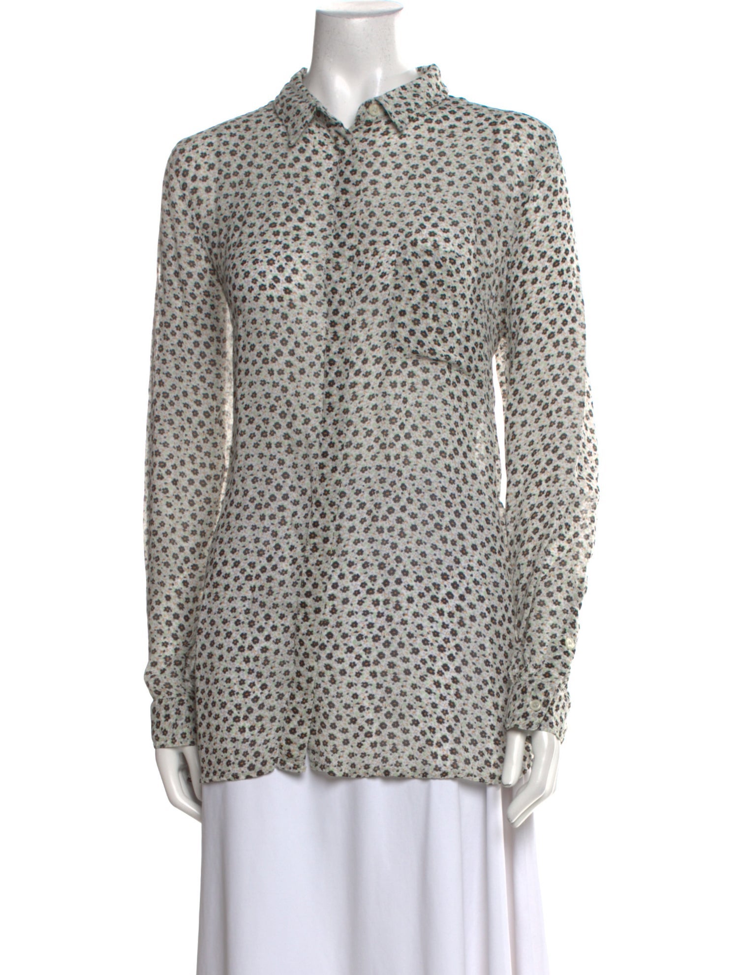 Ganni Floral Print Long Sleeve Button-Up Top