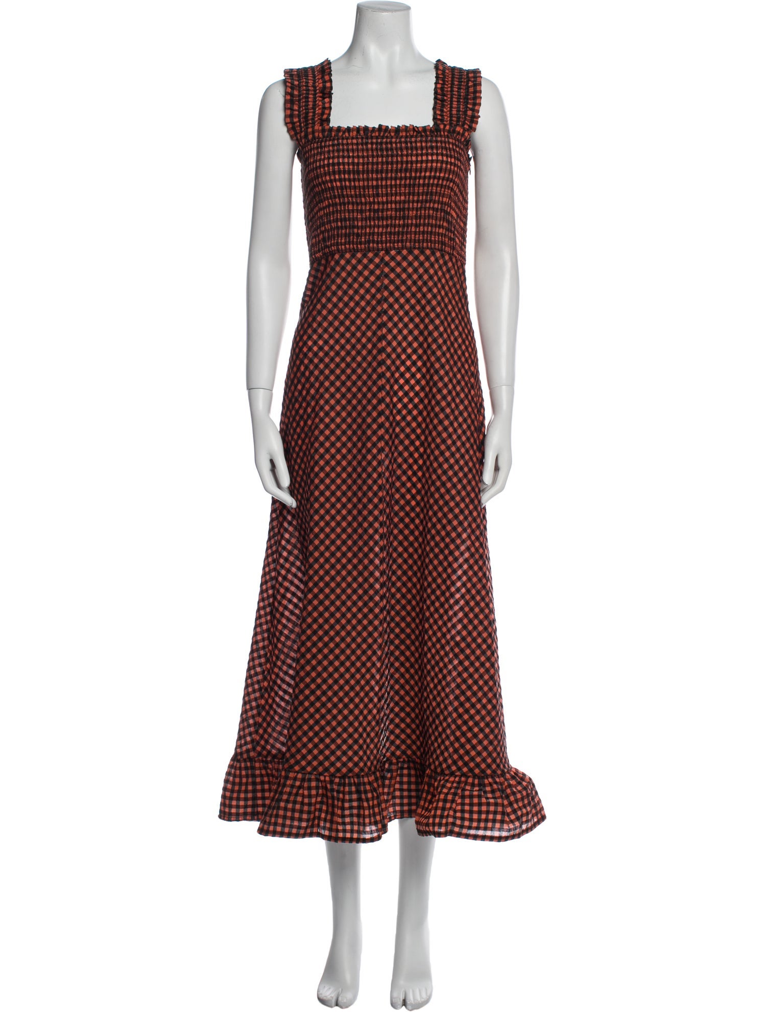 Ganni Plaid Print Long Dress