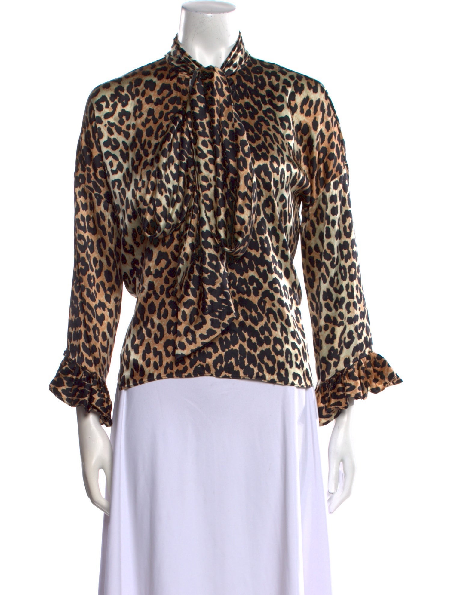 Ganni Silk Animal Print Button-Up Top