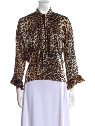Ganni Silk Animal Print Button-Up Top