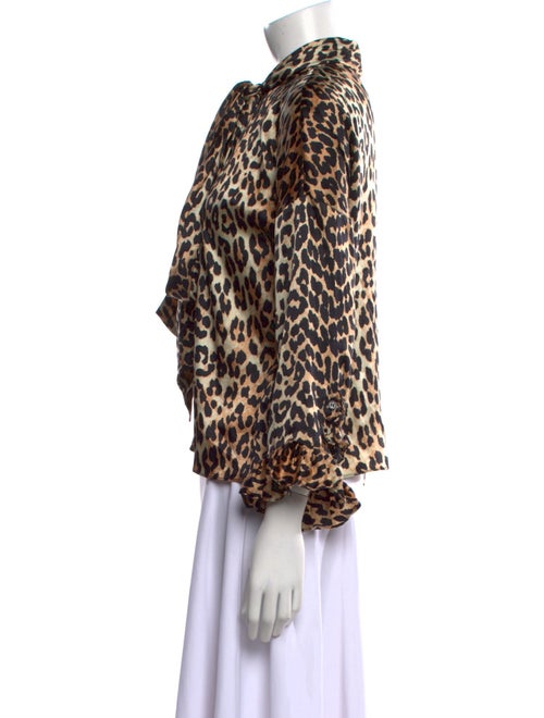 Ganni Silk Animal Print Button-Up Top
