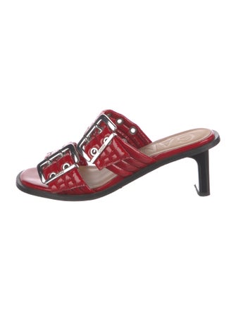 Ganni Patent Leather Colorblock Pattern Slides
