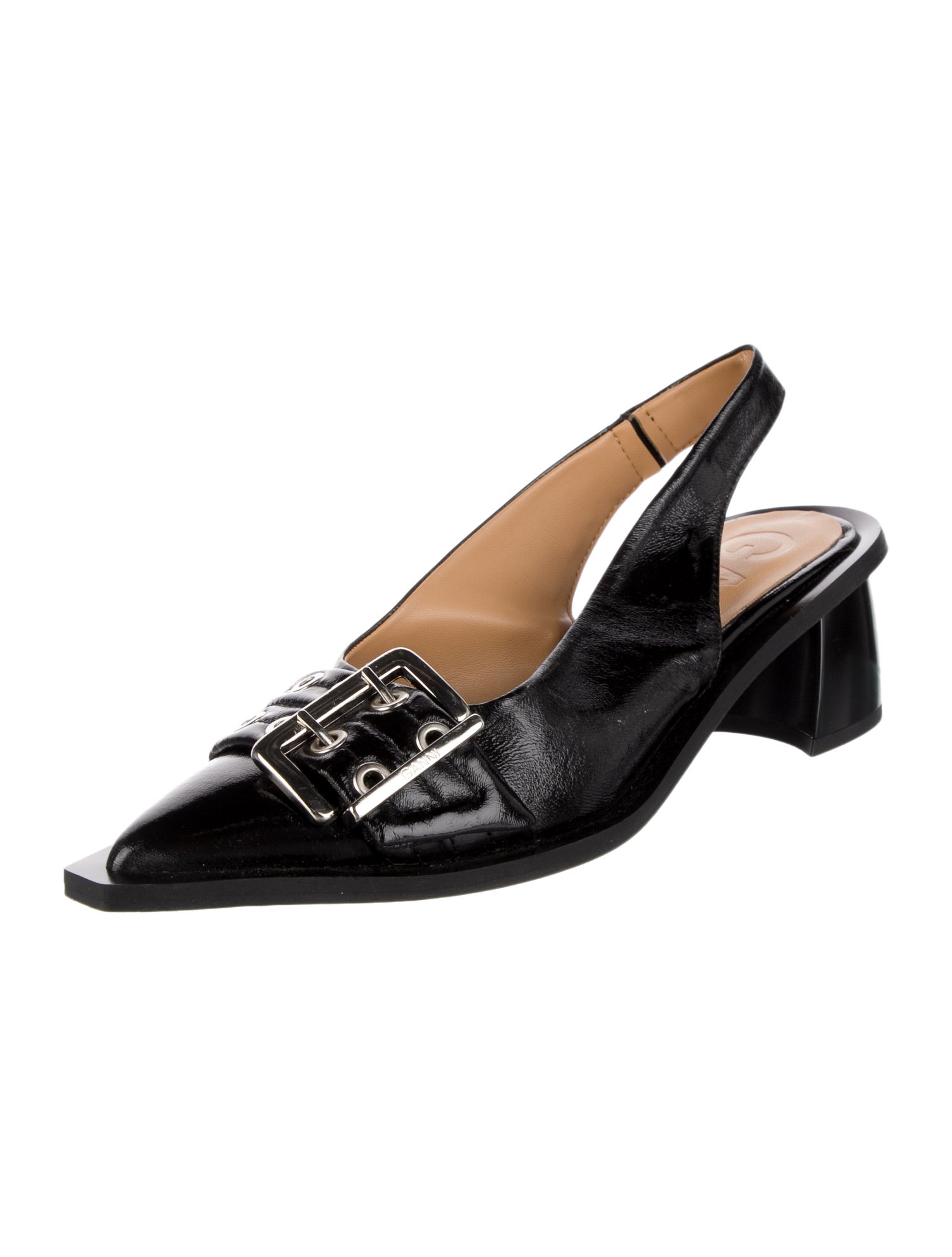 Ganni Leather Studded Accents Slingback Pumps