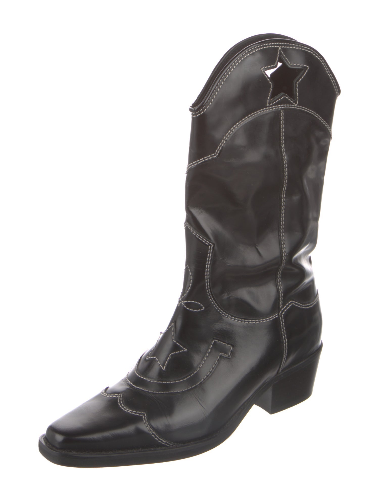 Ganni Leather Western Boots
