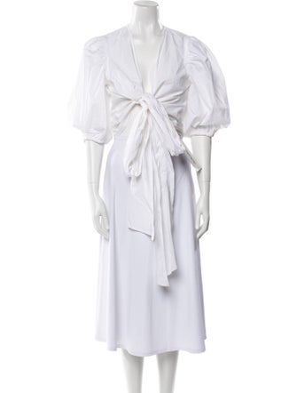 Ganni V-Neck Three-Quarter Sleeve Crop Top