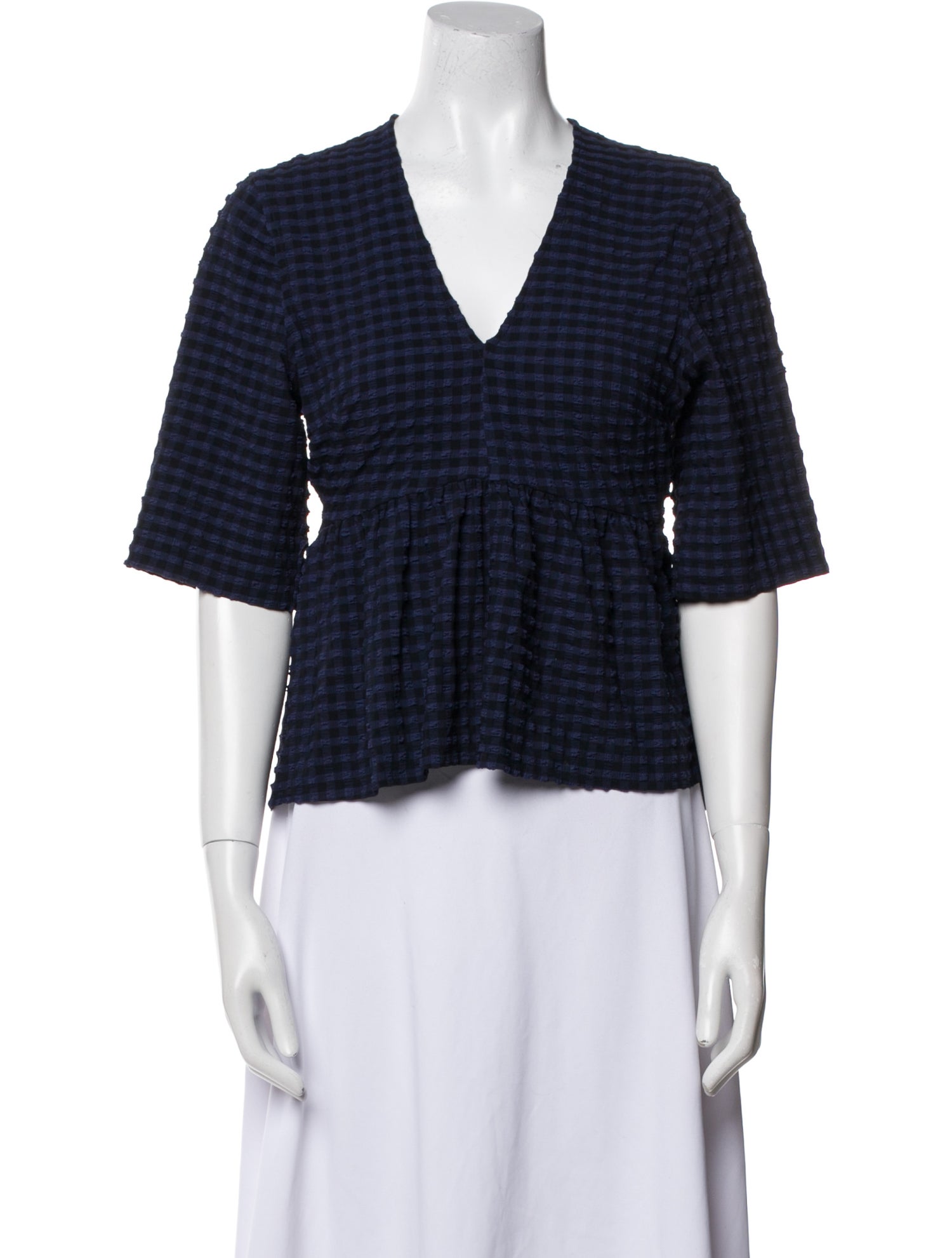 Ganni Plaid Print V-Neck Crop Top