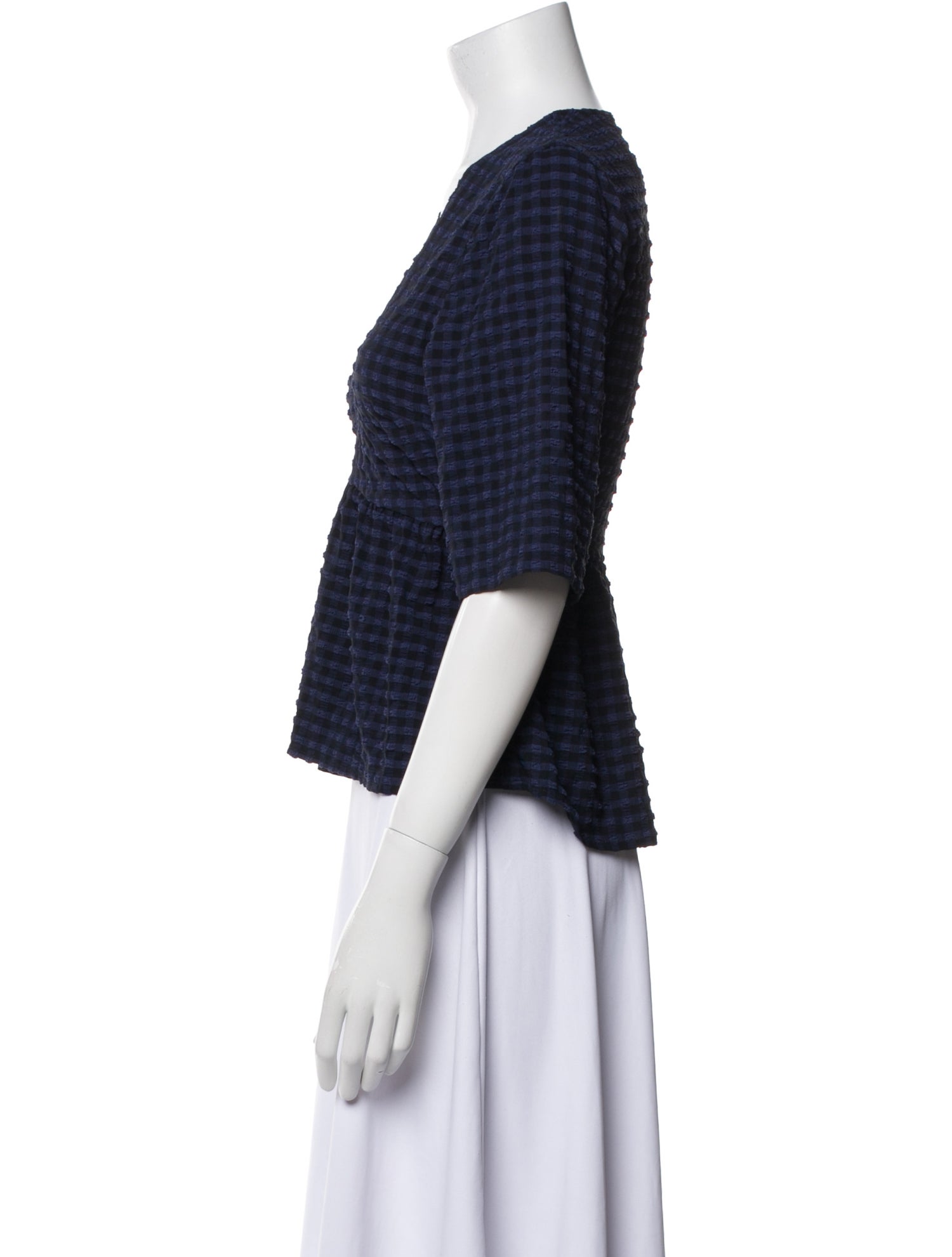 Ganni Plaid Print V-Neck Crop Top