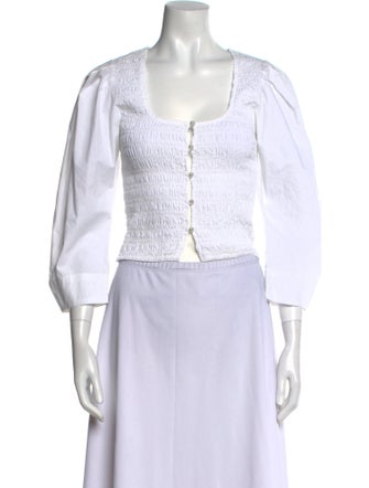 Ganni Square Neckline Three-Quarter Sleeve Crop Top