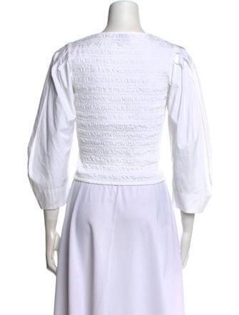 Ganni Square Neckline Three-Quarter Sleeve Crop Top